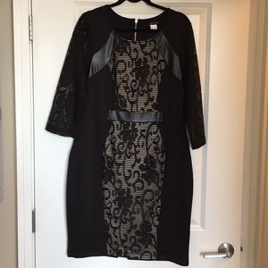Venus black lace and faux leather cocktail dress
